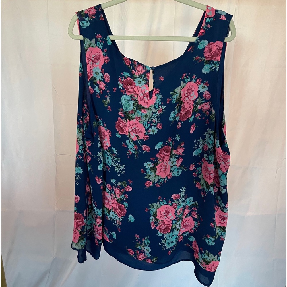 Navy Blue Sleeveles Blouse with Floral pattern